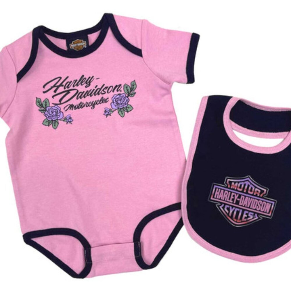 Harley-Davidson Baby Girls' 2-Piece Bar & Shield Roses Infant Creeper Set